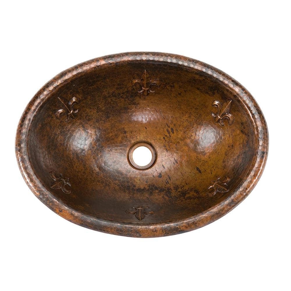 Premier Copper Products Self-Rimming Oval Fleur-De-Lis Hammered Copper Bathroom Sink in Oil Rubbed Bronze (2)