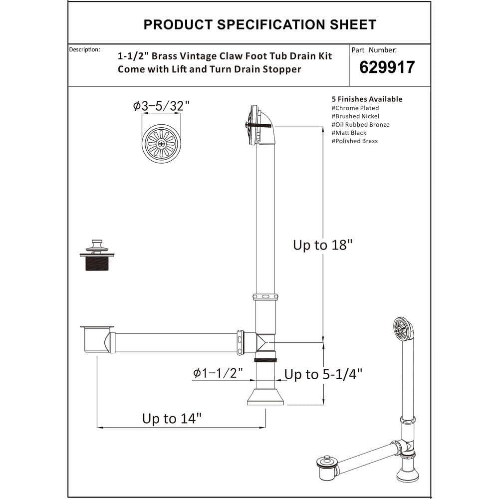 Helhom 1-1/2 in. Brass Tub Drain Kit Vintage Claw Foot Tub with Lift and Turn Stopper Brushed Nickel (2)
