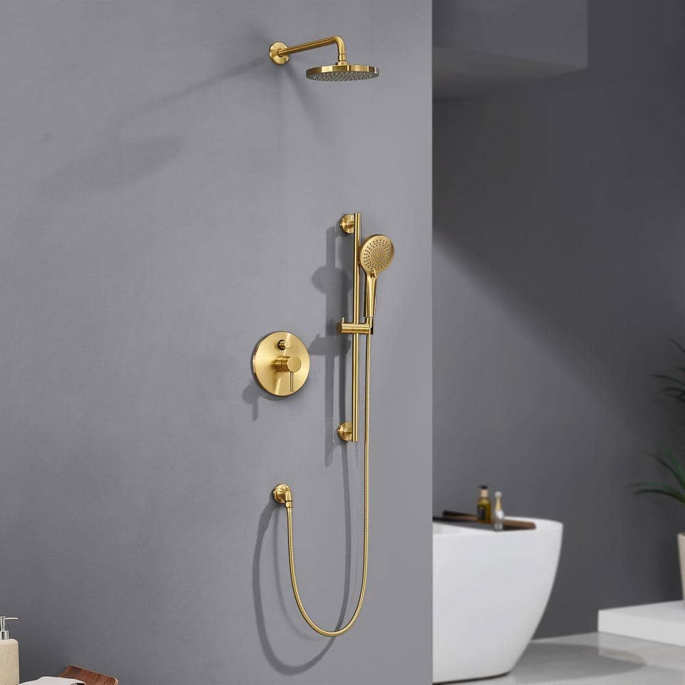 LUXIER Single-Handle 3-Spray 24 in. Wall Bar Shower Faucet Kit with Hand Shower in Brushed Gold (Valve Included) (2)