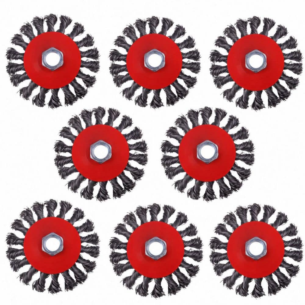 LAIFUCAM 8-Pack 4 in. Wire Wheel Brush for Angle Grinder, Twist Knotted Carbon Steel Wire Wheels, 5/8 in. Thread Arbor (1)