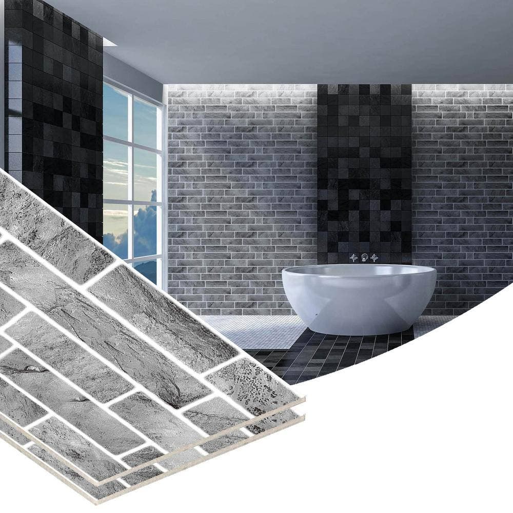 Dundee Deco Falkirk Moray 2/25 in. 2 ft. Peel and Stick Grey Foam Decorative Wall Paneling (2)