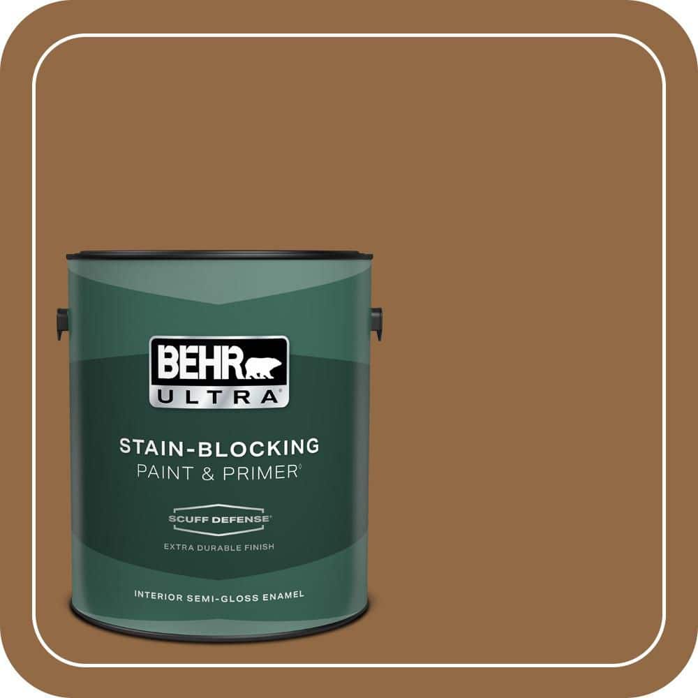 BEHR ULTRA 1 gal. #QE-31 Barcelona Brown Extra Durable Semi-Gloss Enamel Interior Paint & Primer