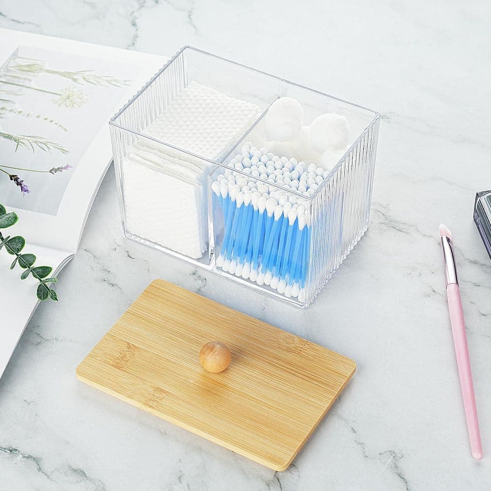 KHKFY Clear Qtip Holder for Bathroom: Multi-Compartment Canister for Cotton Swabs, Balls, Pads, Dental Floss, Vanity (2)