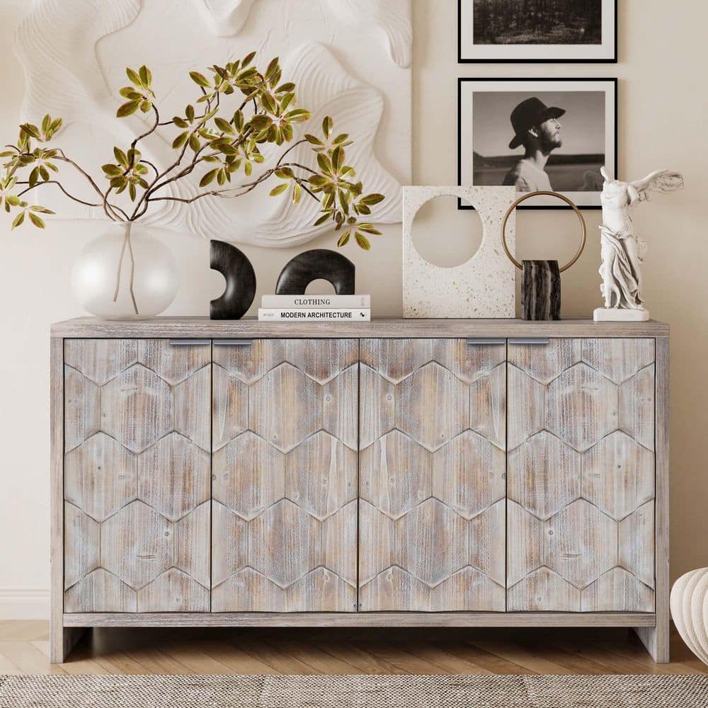 XUJMK 60 in. W x 16 in. D x 31 in. H Brown Linen Cabinet, Farmhouse Accent Cabinet, Kitchen Storage Cabinet for Living Room