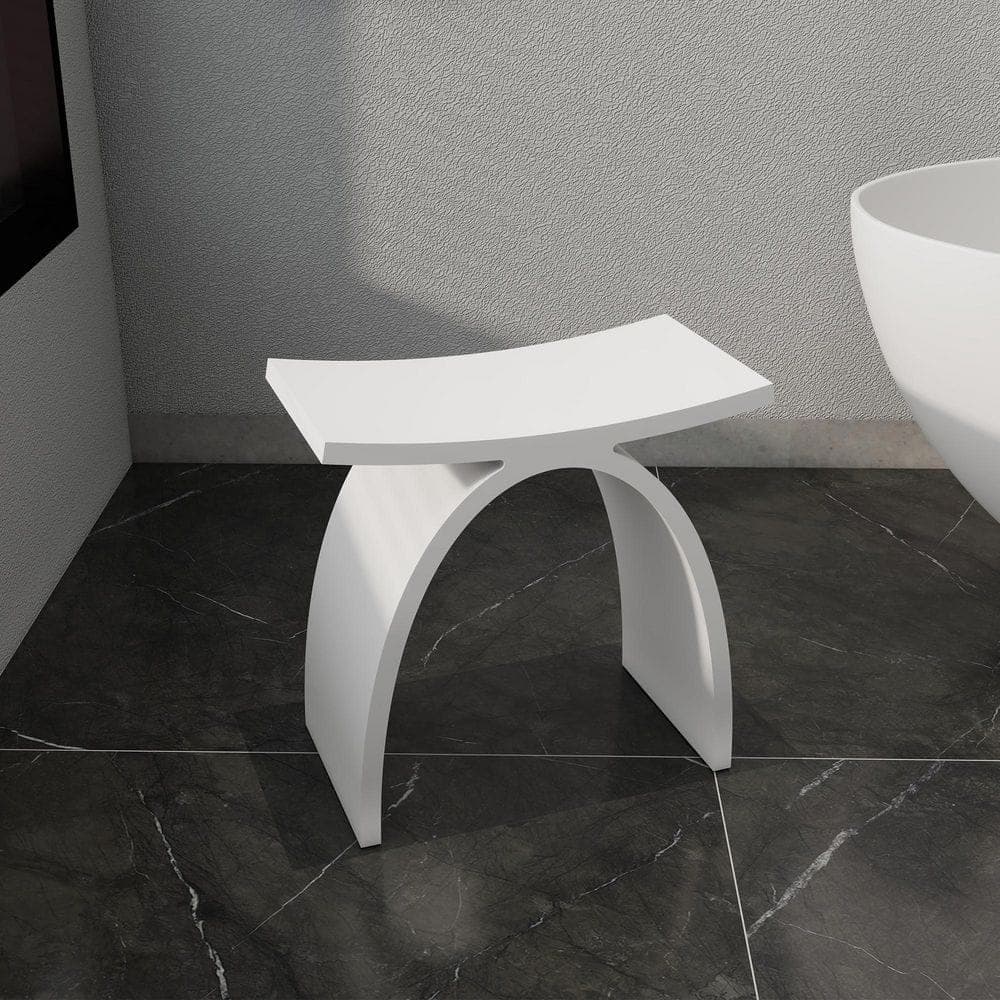 SJ STAR&JANE 16 in. x 9 in Solid Surface Shower Stool Vanity Seat Walk In Shower Seat in Matte White (1)