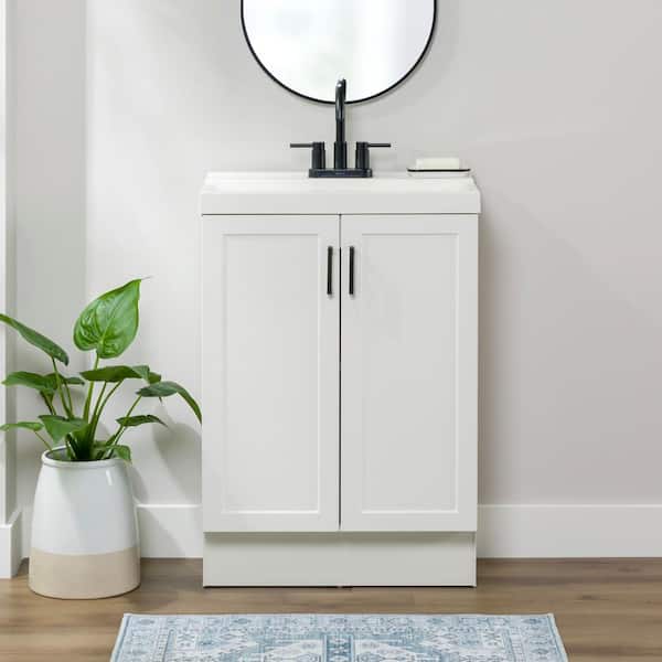 Glacier Bay Penlee 25 in. Single Sink White Freestanding Bath Vanity with White Cultured Marble Top (Assembled)