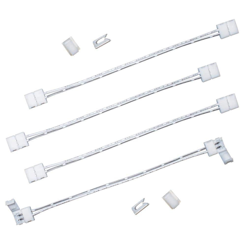 Commercial Electric 6 in. White Connector Cord LED Strip Light Connector Pack (4 x 6 in. Snap Connectors, 4 Wire Mounting Clips) (2)