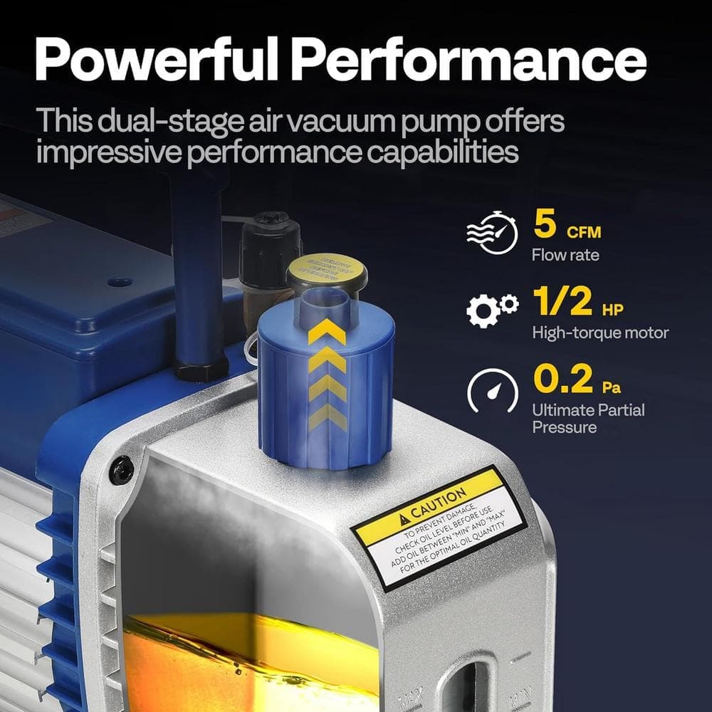 VIVOHOME 1/2 HP 5 CFM 110V Dual Stage HVAC Vacuum Pump for Air Conditioner Servicing Resin Degassing with 2 Oil Bottles (3)
