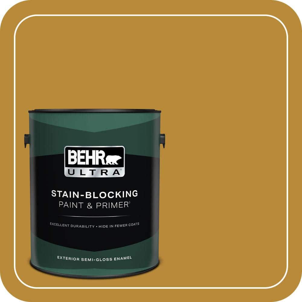BEHR ULTRA 1 gal. #S-H-350 Burmese Gold Semi-Gloss Enamel Exterior Paint & Primer