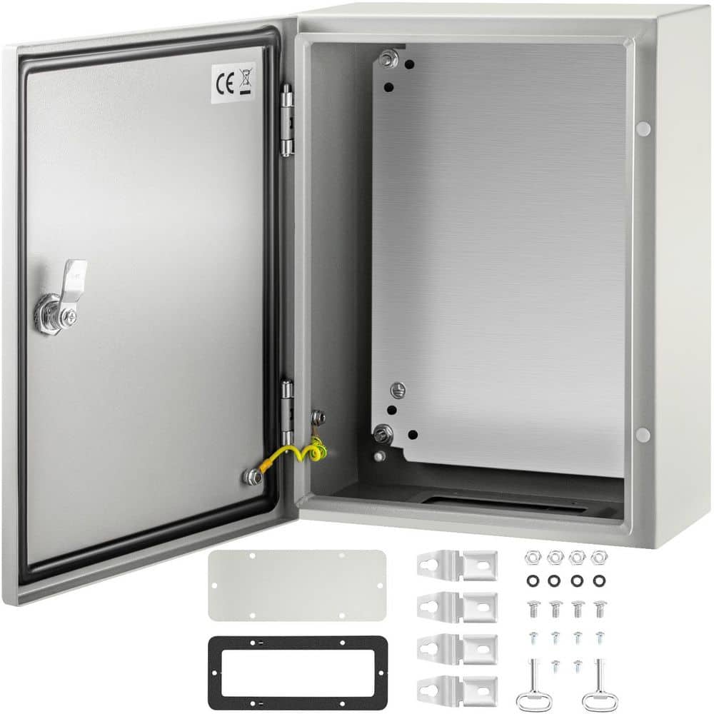 VEVOR Carbon Steel Electrical Box 16x12x6in. Hinged Cover IP66 Waterproof Dust Resistant Outdoor Use Includes Mounting Plate (1)