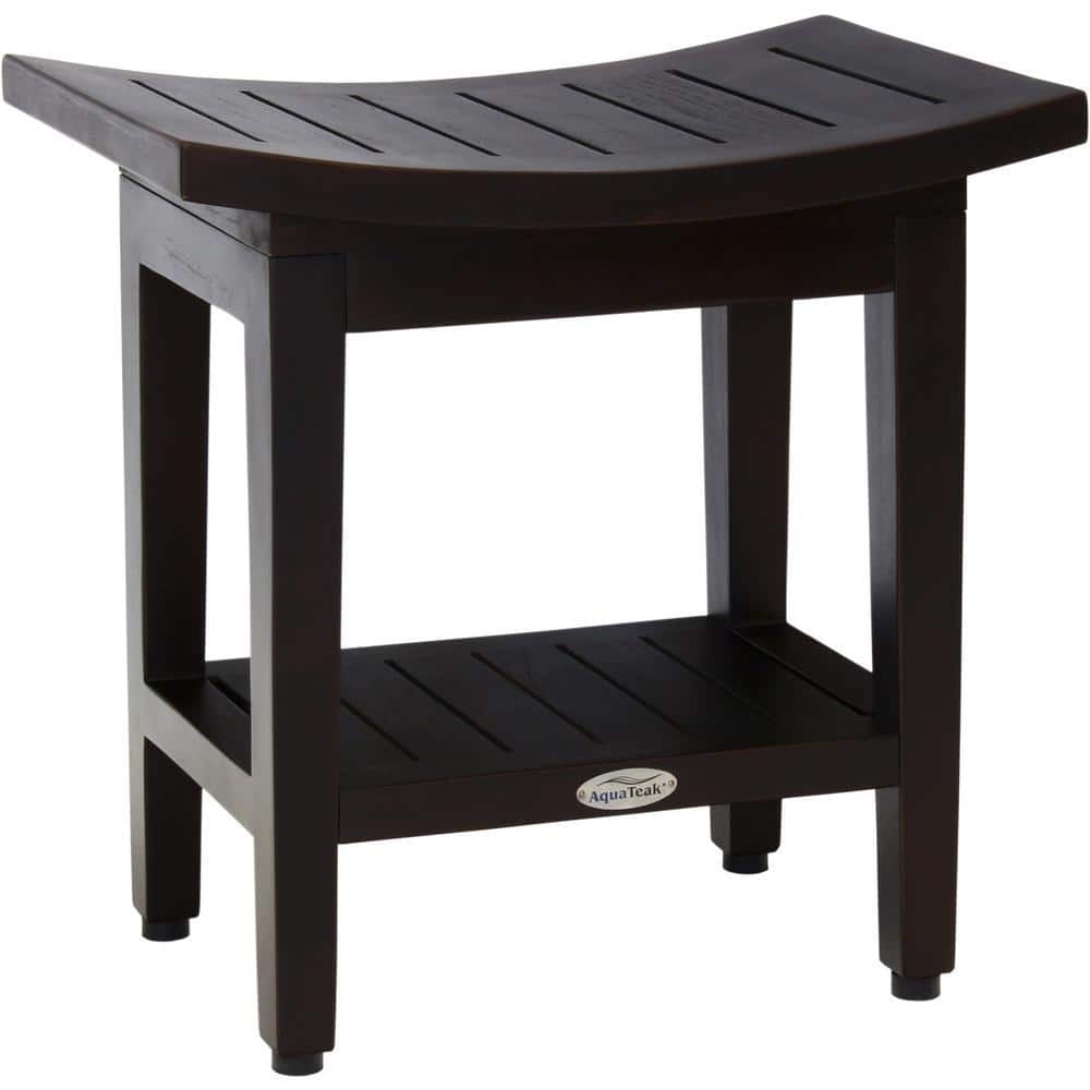 AquaTeak Patented 18 in. x 12 in. Maluku Mocha-Shield Freestanding Teak Shower Bench with Shelf Walk in Shower Seat (1)
