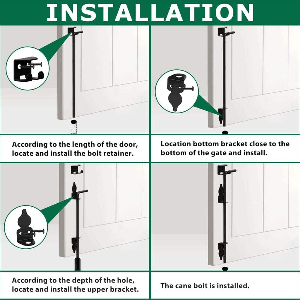 Unbranded 18 in. Heavy Duty Cane Bolt Double Gate Latch Black Powder Coated Wrought Iron Drop Rod (2)