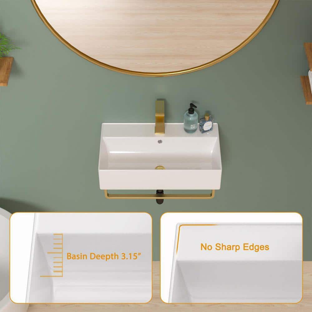 Sarlai 21 in. L x 12 in. W Console Sink White Ceramic Wall Mounted Rectangular Bathroom Sink with Accessories (3)