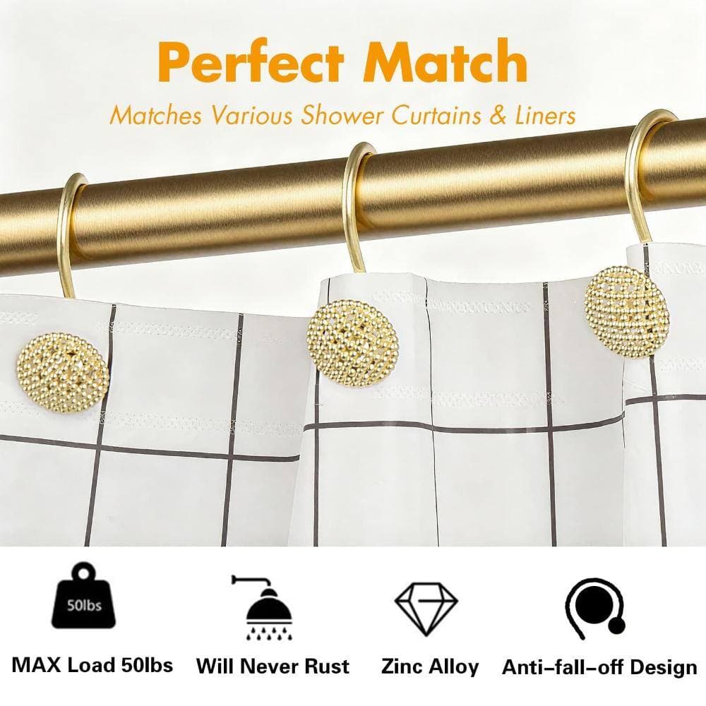 Unbranded Gold Round Beaded Shower Curtain Hooks, Rustproof Zinc Alloy Rings with Smooth Glide, Set of 12 Heavy Duty Hangers (3)