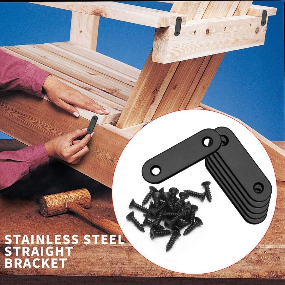 NVNOO 2 in. x 0.6 in. Black Stainless Steel Straight Bracket for Wood Construction Connectors (12-Pack) (2)