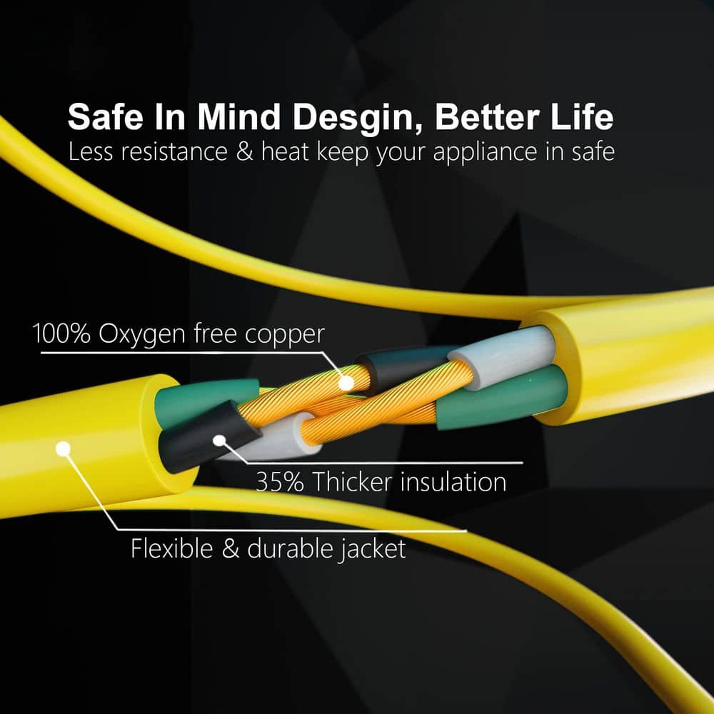Unbranded 50 ft. 1875 Watt 14/3 SJTW Gauge Heavy Duty Outdoor Indoor Extension Cord Lighted Tri-Tap End Foot Switch Yellow (3)
