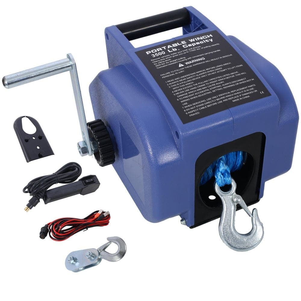 Amucolo 12v Trailer Winch, Reversible Electric Winch, for Boats up to 6000 lbs. with Synthetic Rope, Extra Pulley Hook (1)