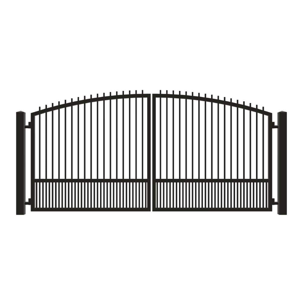 Unbranded Driveway Gate — Swing, Center, Arch + Finials, Puppy, Black — 158"W x 72"H (1)