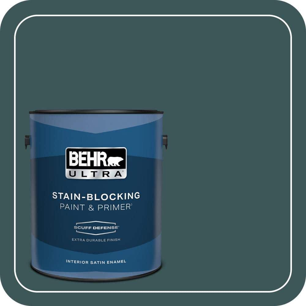 BEHR ULTRA 1 gal. #PPU12-01 Abysse Extra Durable Satin Enamel Interior Paint & Primer