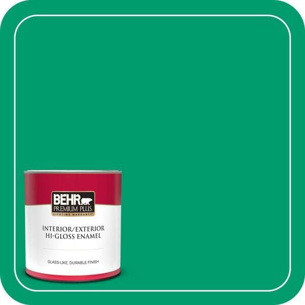 BEHR PREMIUM PLUS 1 qt. #S-G-460 Mint Sprig Hi-Gloss Enamel Interior/Exterior Paint & Primer (2)
