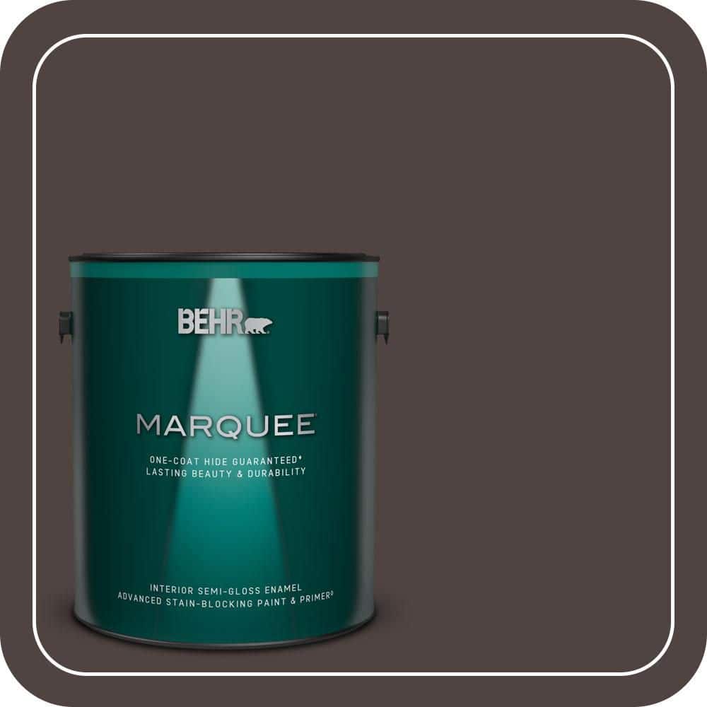 BEHR MARQUEE 1 gal. #QE-24 Manchester Brown Semi-Gloss Enamel Interior Paint & Primer