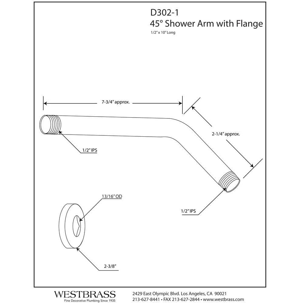 Westbrass 1/2 in. IPS 10 in. Round Wall Mount Shower Arm with Sure Grip Flange (2)