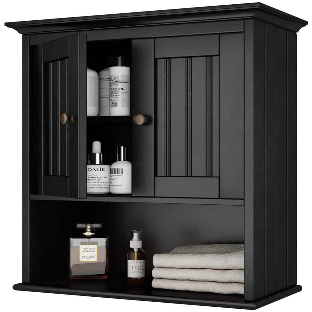 Dracelo 18.9 in. W x 9.25 in. D x 23.43 in. H Black Bathroom Wall Cabinet with Doors and Adjustable Shelf (2)