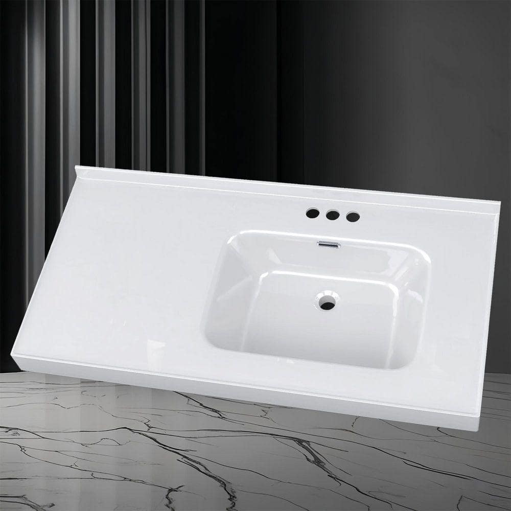 NTQ 43 in. W x 22 in. D Solid Surface White Vanity Top Bathroom Rectangular Single Sink Vanity Top in Glossy White (2)