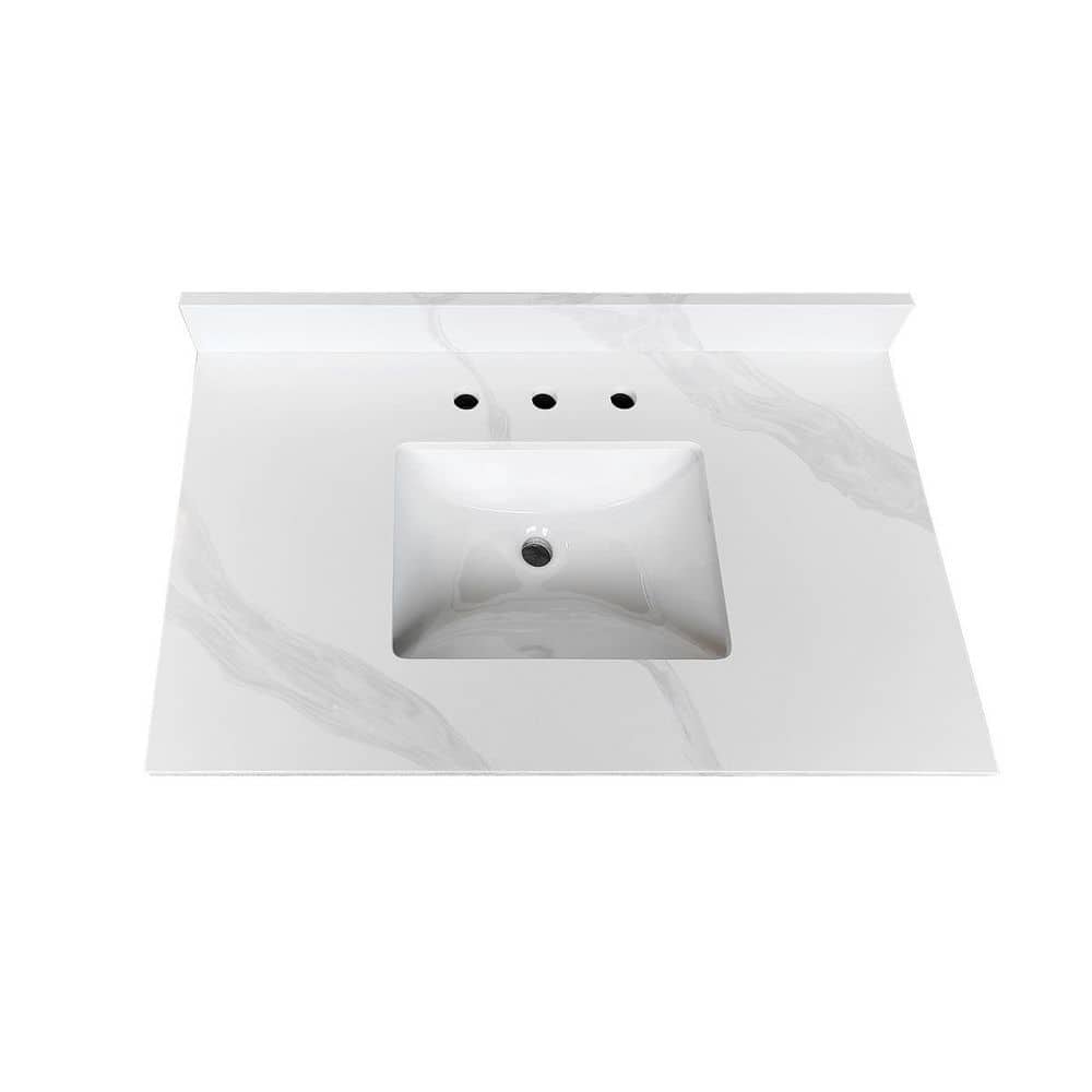 LIVACA 37 in. 22 in. Drop-In Bathroom Sink in Carrara White Quartz with Undermount Single Bowl (1)