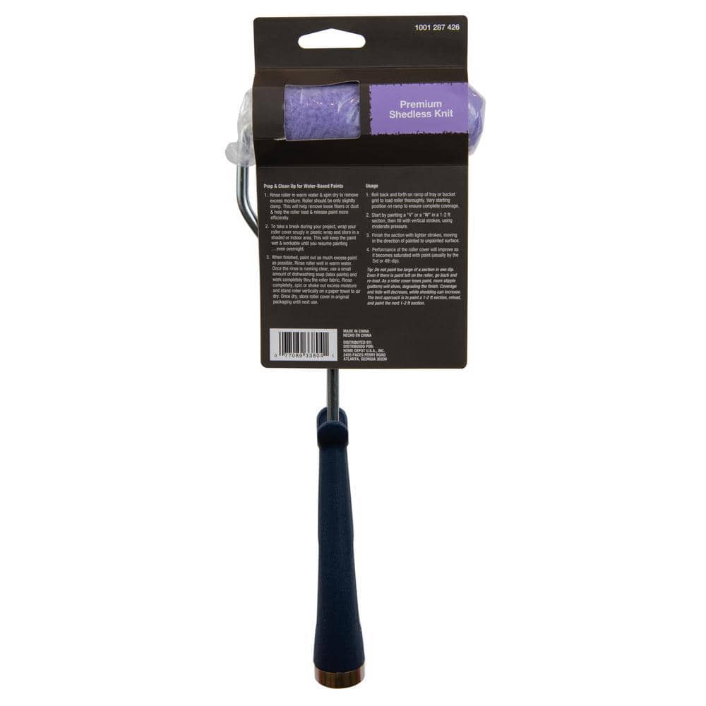 PRIVATE BRAND UNBRANDED Premium 4 in. x 3/8 in. High CapacityPurple Knit Mini Paint Roller Cover with Frame (3)