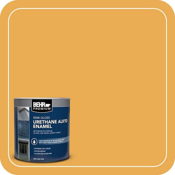 BEHR PREMIUM 1 qt. #BIC-43 Optimist Gold Semi-Gloss Enamel Urethane Alkyd Interior/Exterior Paint (2)