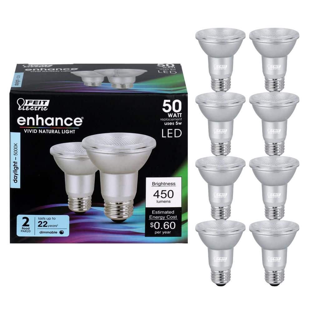 Feit Electric 50-Watt Equivalent PAR20 Dimmable CEC Title 20 90 CRI E26 Flood LED Light Bulb, Daylight 5000K (8-Pack)