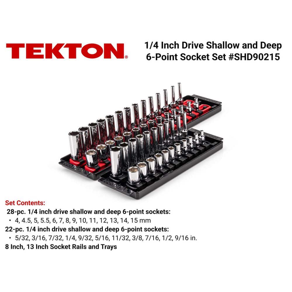 TEKTON 1/4 in. Drive 6-Point Socket Set with Rails (5/32 in.-9/16 in., 4 mm-15 mm) (50-Piece) (2)