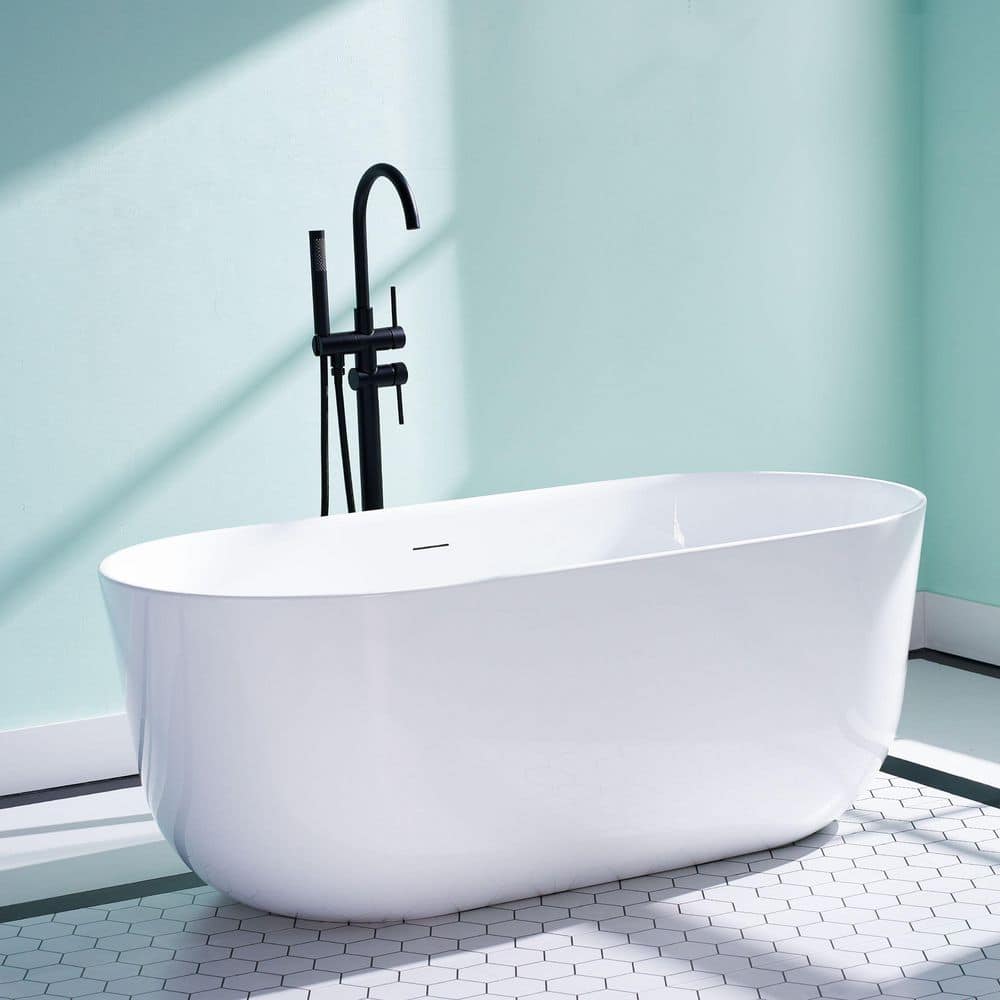 Liviza 59 in. x 28 in. 100% Pure Virgin Acrylic Freestanding Soaking Bathtub with Center Drain in Glossy White (1)