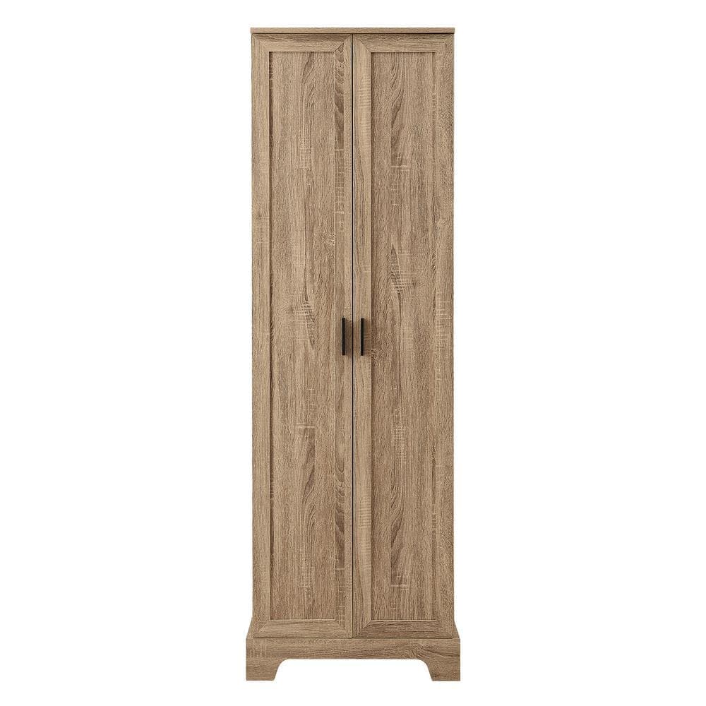 Noble House Urli 23.3 in. W x 16.9 in. D x 71.2 in. H Brown Double Door Storage Linen Cabinet with Adjustable Shelves