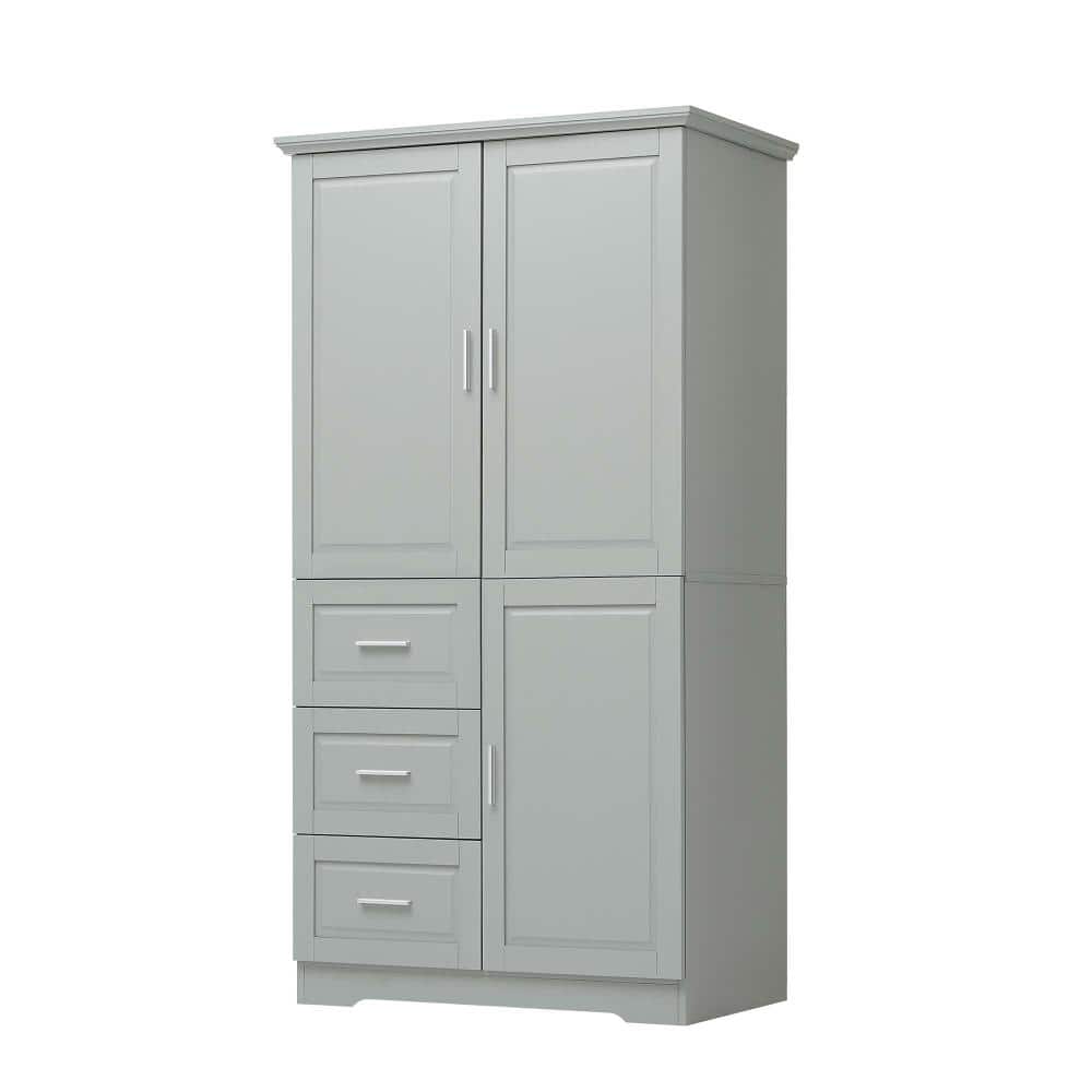 XUJMK 33 in W x 20 in D x 62 in H Linen Cabinet, Pantry Storage Cabinet in Gray with Doors for Bathroom, Office, 3 Drawers (1)