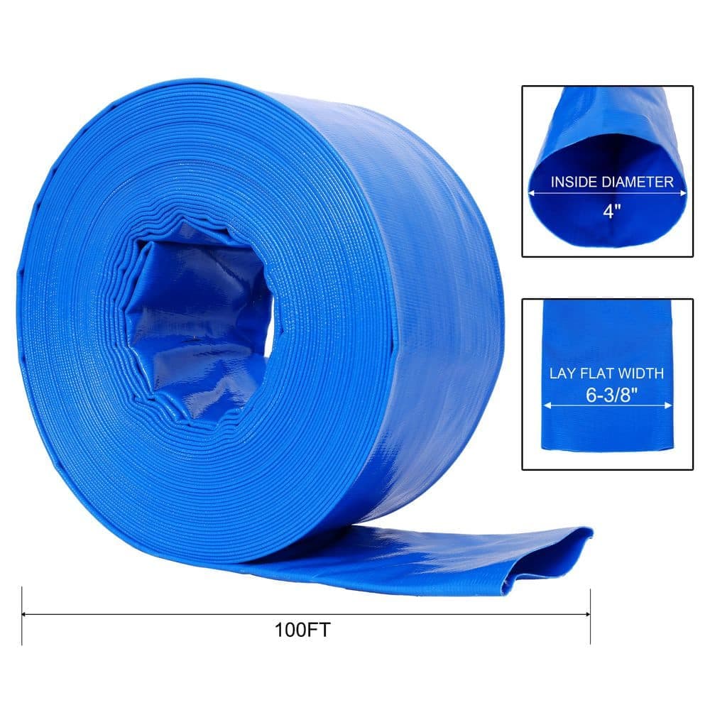 Unbranded 4 in. x 100FT Pool Backwash Hose, PVC Lay Flat for Swimming Pool Filter Pump, with 2 Clamp Sewage/Effluent Accessory (2)