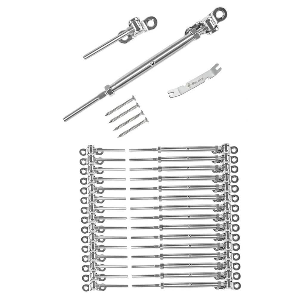 Angel Sar 16-Pairs T316 180° 1/8 in. Swage Toggle Turnbuckle Hardware, Cable Railing Kit for Wood Post Wire Rope, Marine Grade (1)