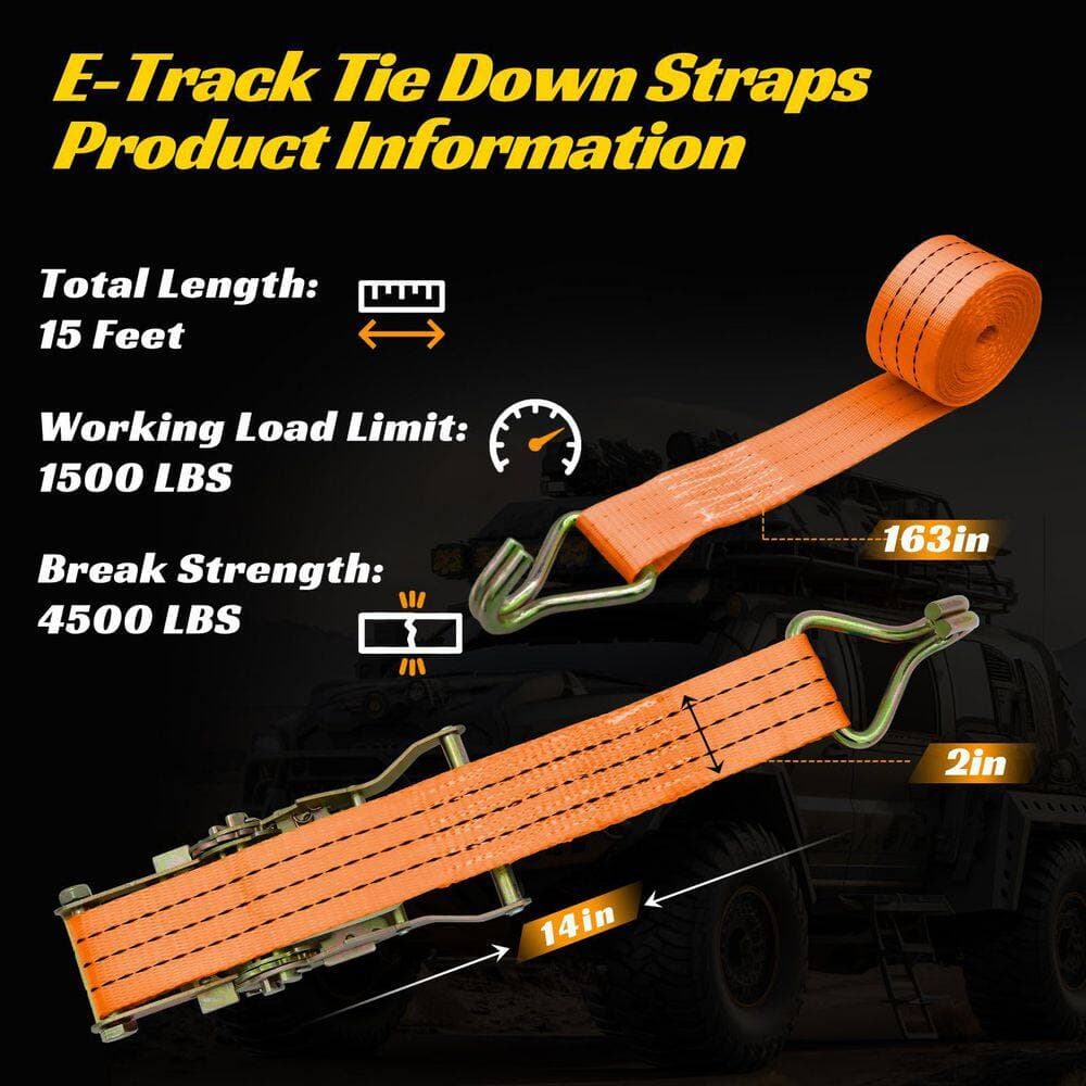 LAIFUCAM 2 in. x 15 ft. Heavy Duty Ratchet Straps, 4500 lb. Break Strength, J-Hooks for Trucks, Trailers and Cargo 6 Pack (2)
