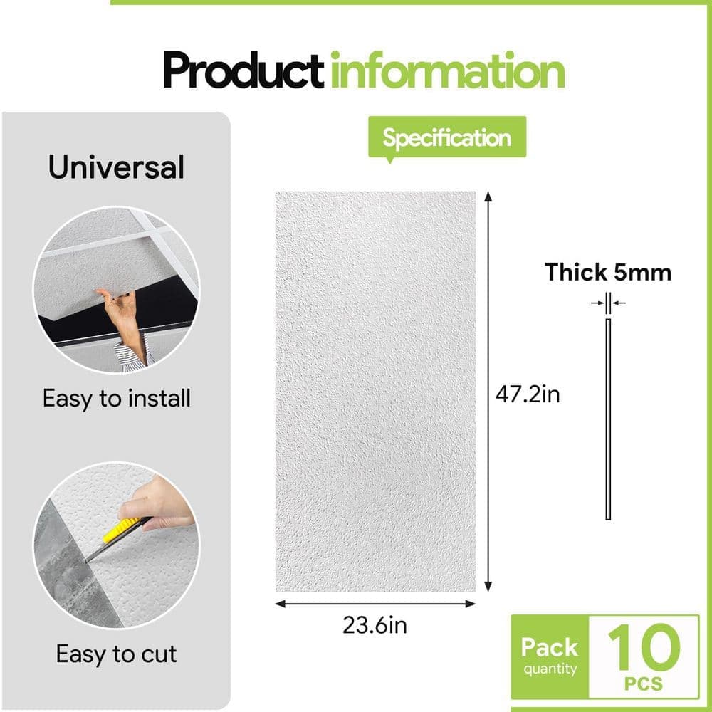 Gigrwiin White 2 ft. x 4 ft. Decorative Textured Ceiling Tile 80 (sq. ft. / case) 10-Tiles (2)