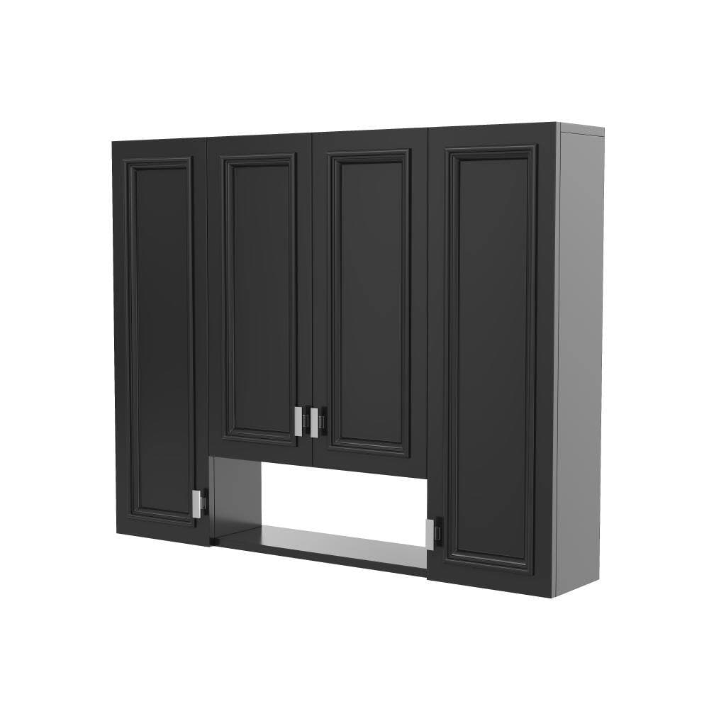 Qualler 36 in. L x 7 in. W x 28.7 in. H Bathroom Storage Wall Cabinet with 5 Adjustable Shelves and Soft-Closing Hinges in Black (3)