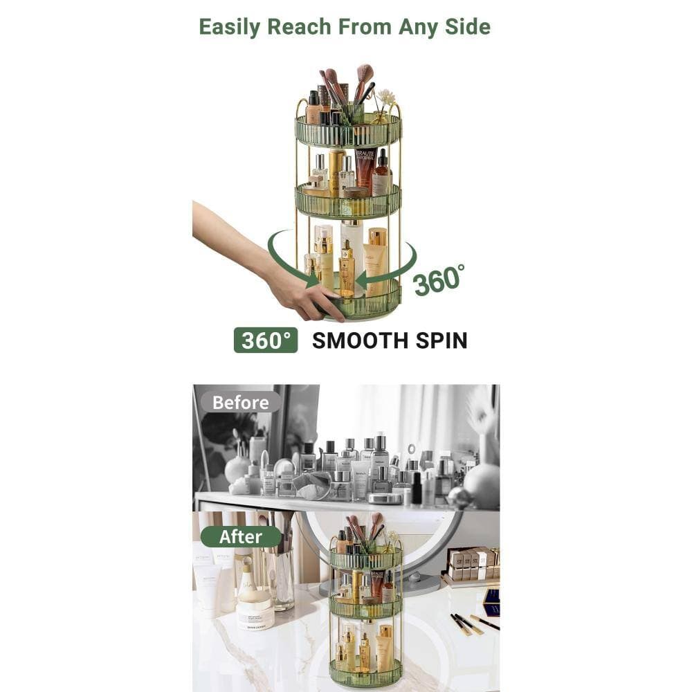 Whatseaso 9.5 in. W x 18.5 in H x 9.5 in. D Plastic in Green Over The Toilet Storage 360 Rotating Makeup Organizer (2)