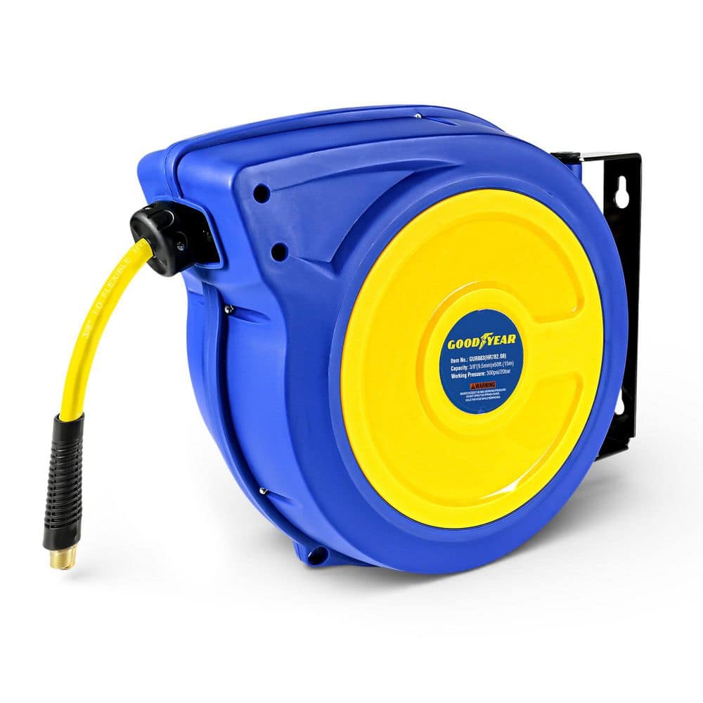 Goodyear 3/8 in. x 50 ft. Slow Retraction Air Hose Reel Hybrid Polymer Hose Red