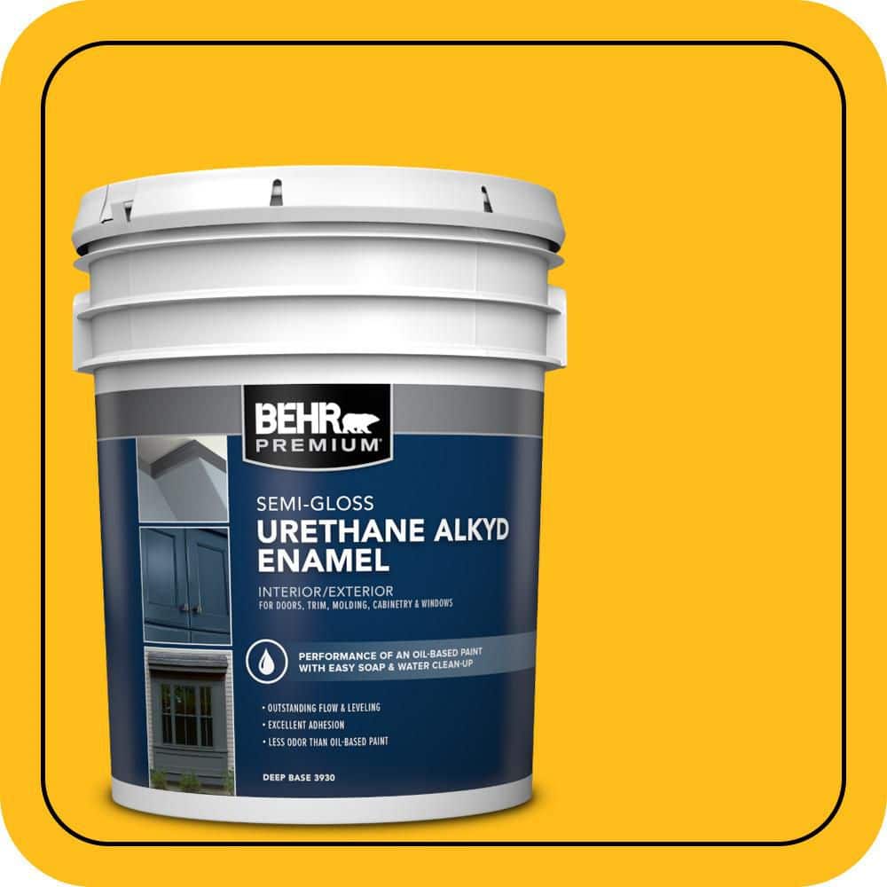 BEHR PREMIUM 5 gal. #P290-7 Laser Lemon Urethane Alkyd Semi-Gloss Enamel Interior/Exterior Paint