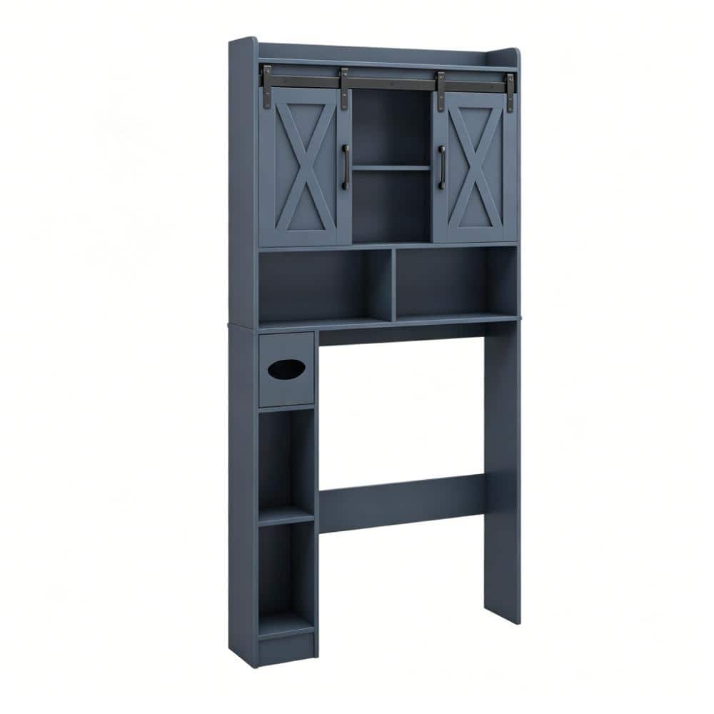 Whatseaso 32.29 in. W x 67.79 in H x 7.71 in. D Wood in Gray Over The Toilet Storage Cabinet with Sliding Door