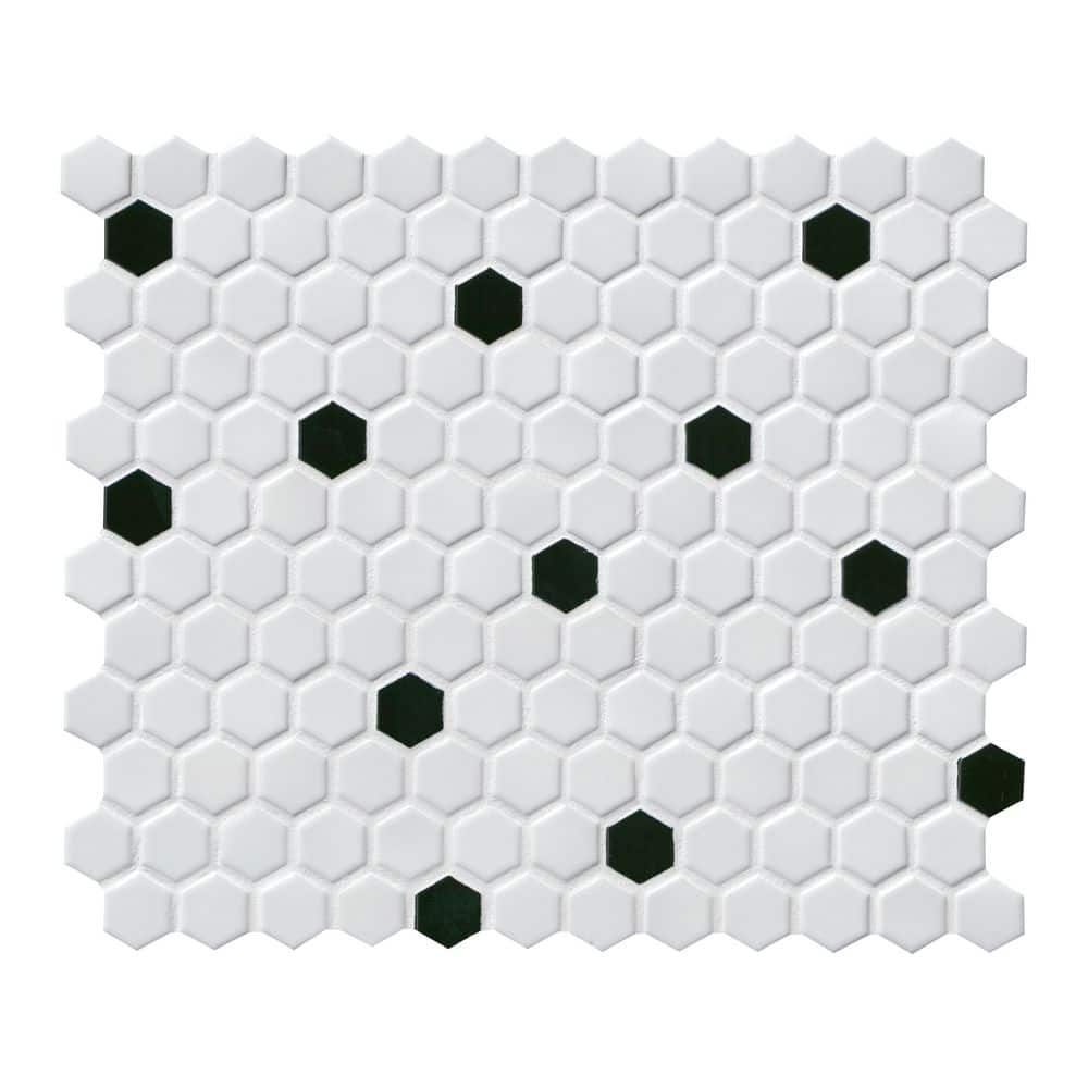 MSI Retro White and Black 1 in. Hexagon 11 in.x12 in.x 0.24 in. Matte Porcelain Mesh-Mounted Mosaic Tile (12.9 sq. ft./Case)