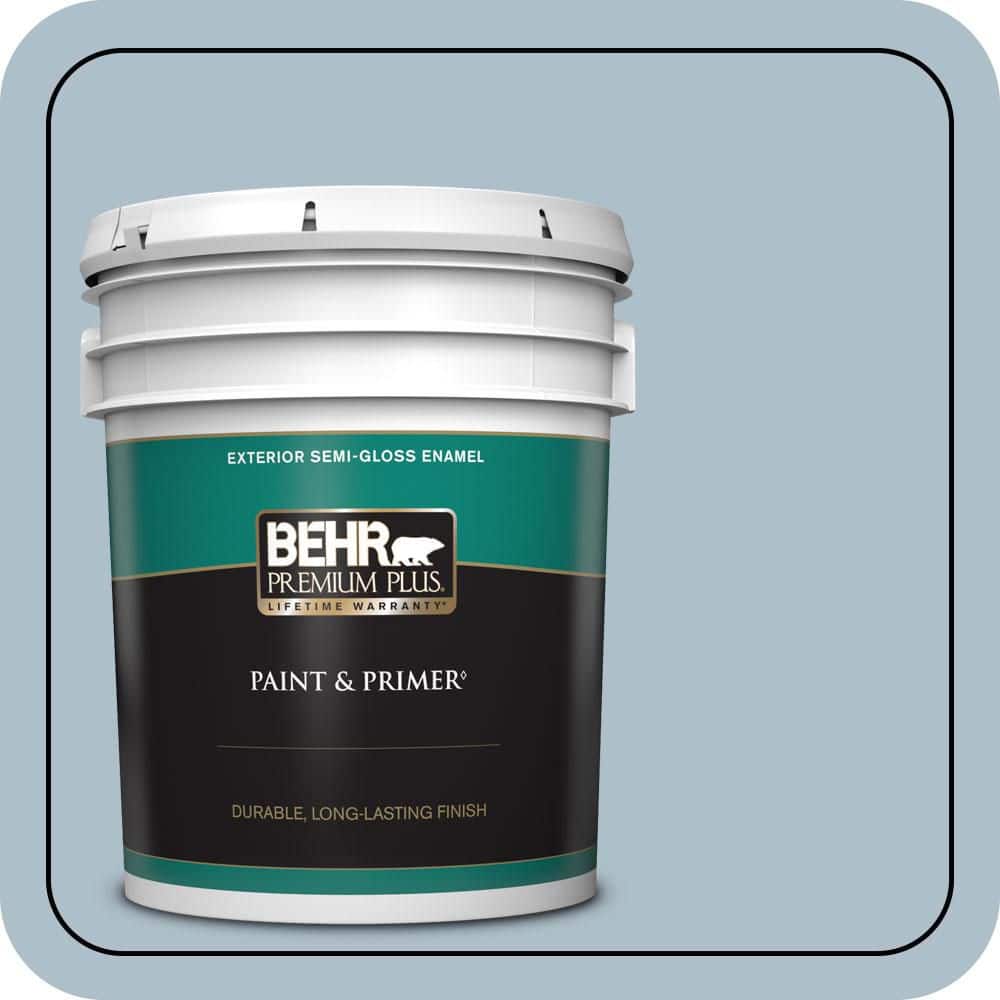 BEHR PREMIUM PLUS 5 gal. #570E-3 Liberty Gray Semi-Gloss Enamel Exterior Paint & Primer