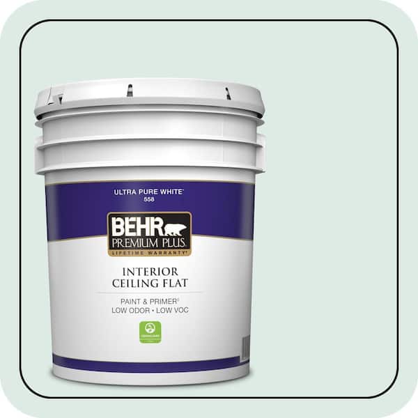 BEHR PREMIUM PLUS 5 gal. #M430-1 Snowbound Ceiling Flat Interior Paint & Primer (2)