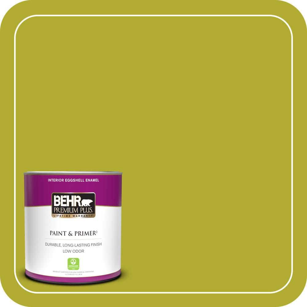 BEHR PREMIUM PLUS 1 qt. #P340-6 Green Neon Eggshell Enamel Low Odor Interior Paint & Primer