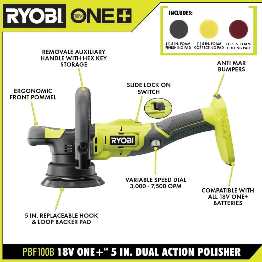 RYOBI ONE+ 18V 5 in. Variable Speed Dual Action Polisher (Tool Only) (3)